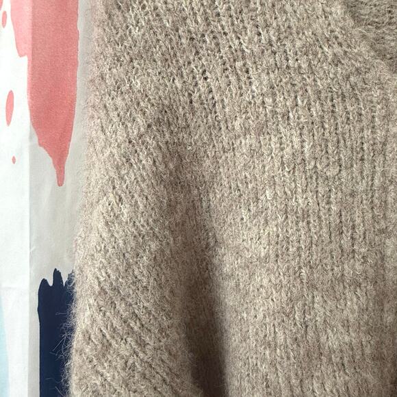 Halogen Tan Fuzzy Wool Blend Zip Front Cropped Sweater Hoodie Size Small - Picture 6 of 14